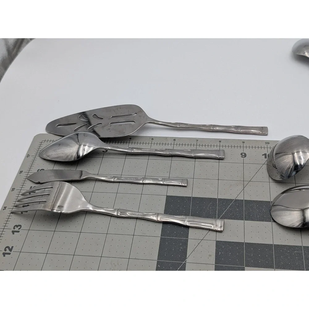 Bamboo‎ Stainless Flatware Serving  Utensil Lot Korea